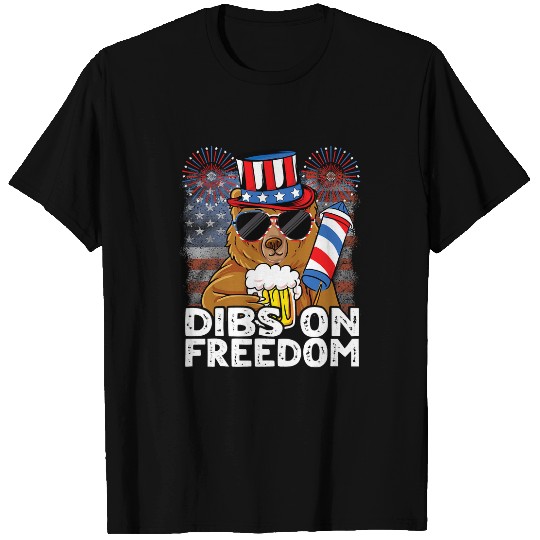 Beer Fun Beer Dibs on Freedom Funny 4th of July USA Bear Beer T-Shirts