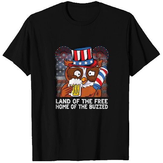 Beer Fun 4th of July Land of The frees homes of the Buzzed USA Owl Beer T-Shirts