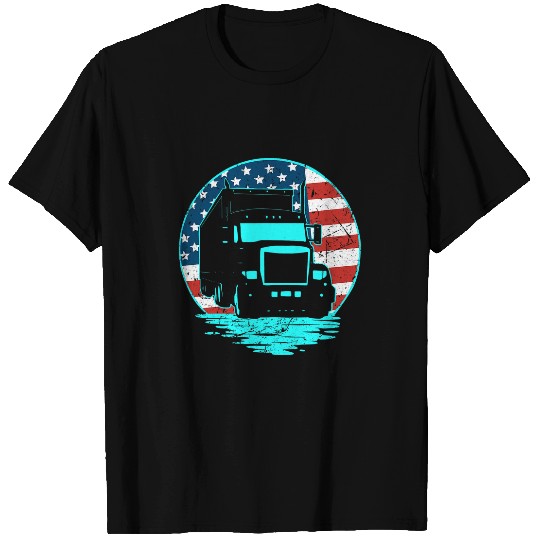 Truck Fun Retro Big Rig Semi Truck vintages American Flag T-Shirts