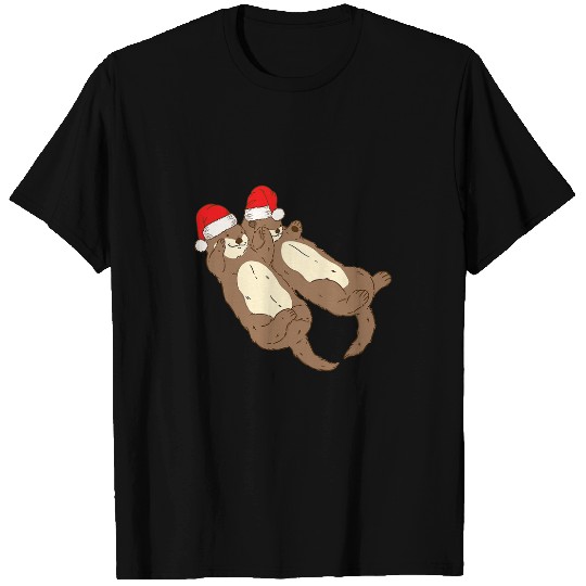 Otter Pet Otters Santa Couple Otter Christmas Matching Animal Holiday T-Shirts
