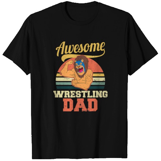 Sport Wrestling vintages Retro Sunset Lion Design Dad Wrestling T-Shirts