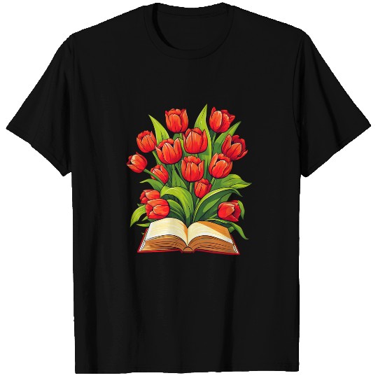Book Fun Tulips Flowers Book Floral T-Shirts