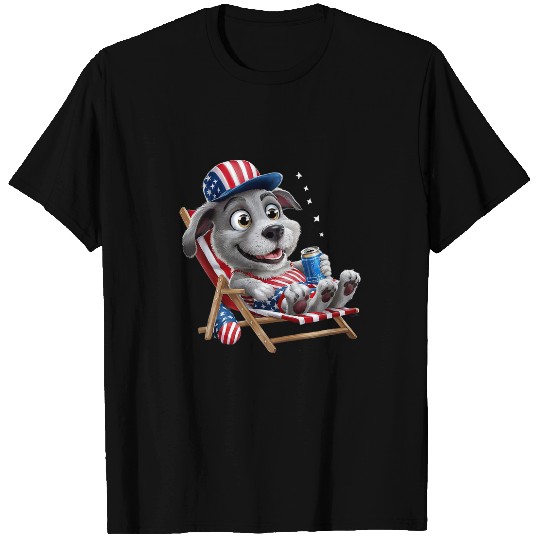 Beer Fun 4th Of July Dog Mood Beer Hat Lounge Beach American Flag Tee T-Shirts
