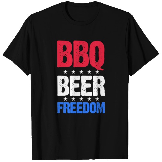 Beer Fun BBQ Beer Freedom 4th of July USA America American T-Shirts