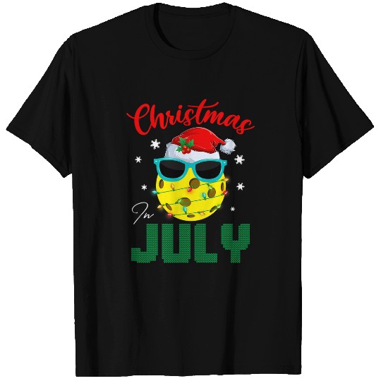 Sport Pickleball Santa Pickleball Ball Sunglasses Lights Christmas In July T-Shirts