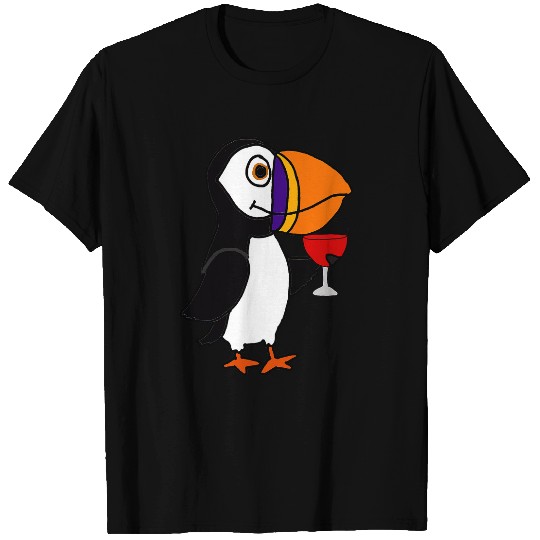 Wines Fun Smileteesbirdsa Funny Puffin Bird Drinking Wines Cartoon T-Shirts