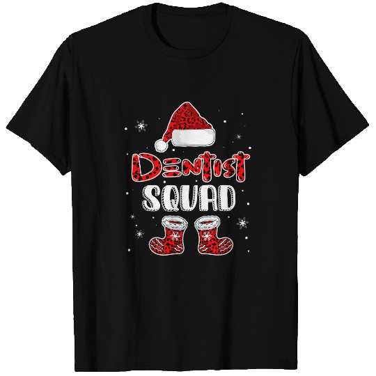 dentists Job Squad Leopard Santa Hat Christmas Dental Graphic T-Shirts