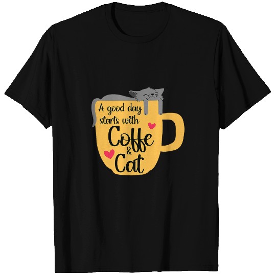 Coffee Fun sleeping grey Cat in Coffee Mug Cat Lover T-Shirts