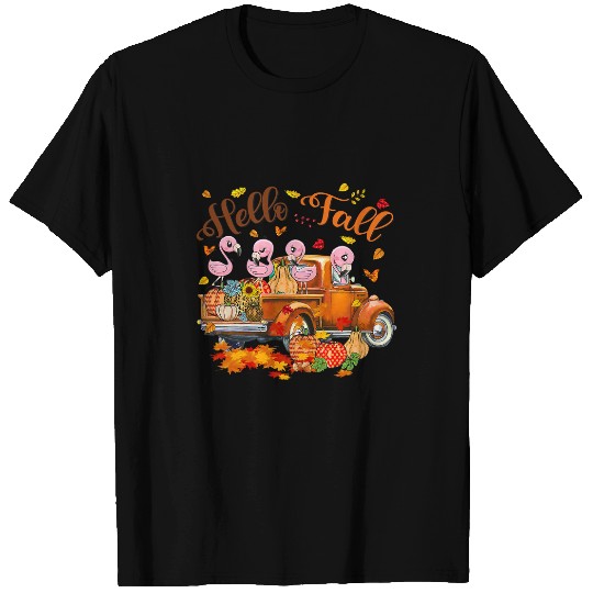 Flamingo Pet Hello Fall Pumpkin Truck Maple Leaves Harvest 1 T-Shirts