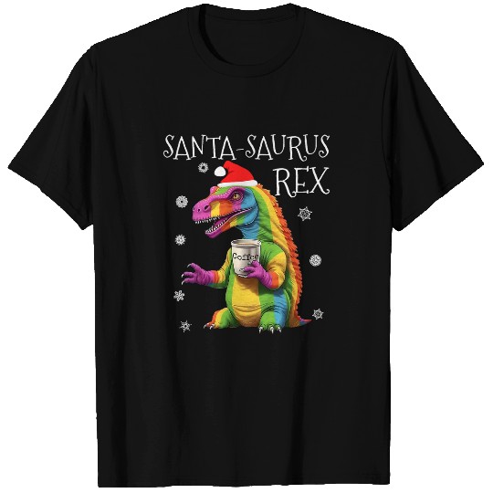 Coffee Fun SantaSaurus rexs Funny Rainbow Dinosaur Coffee Christmas T-Shirts