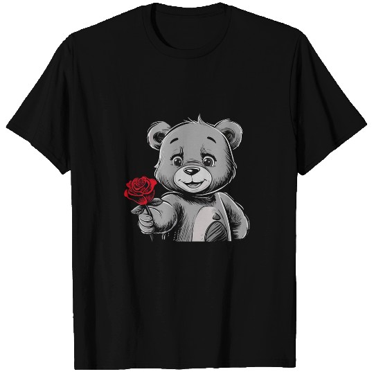 Bear Pet Funny And Cute bear Offering A Red Rose Valentines Day lover T-Shirts