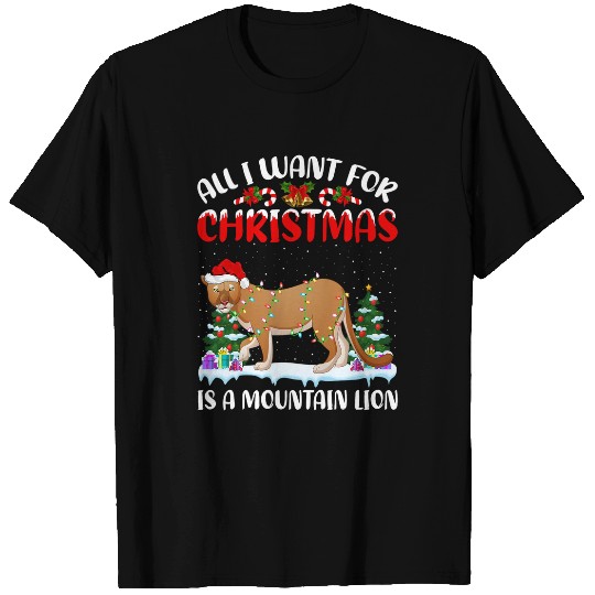 Lion Pet Funny Santa Hat All I Want For Christmas Is A Mountain Lion T-Shirts