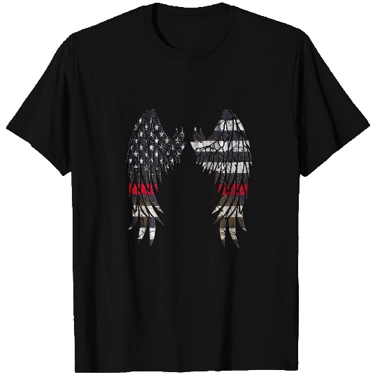 Firefighter Flag Distressed Angel Wings T-Shirts