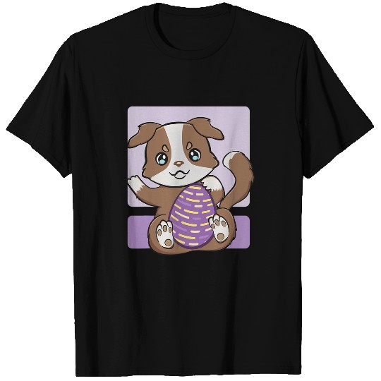 Australian Shepherd With Egg Cute Anime Happy Easter Day T-Shirts
