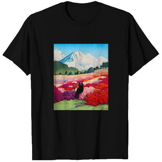 black cats Mount Fuji from an Azalea Garden T-Shirts