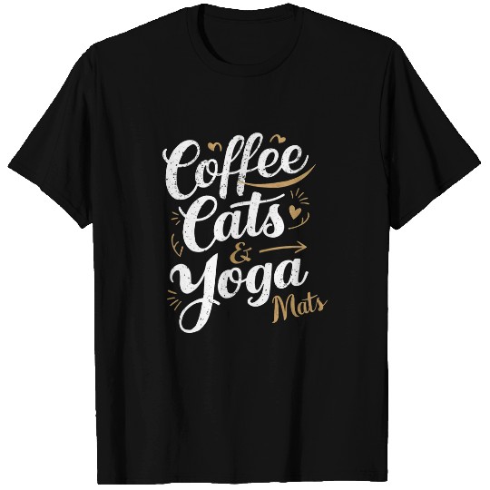 Coffee Fun Cats And Yoga Mats Cat Lover Mom Yoga Workout T-Shirts