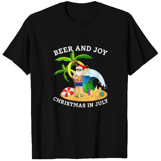 Beer Fun Beer And Joy Christmas In July Santa Sunglasses Drink Beer T-Shirts