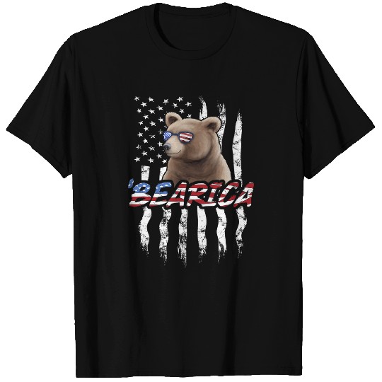 Bear Pet Merica 4th of July Patriotic Grizzly Bear Pun American Flag T-Shirts