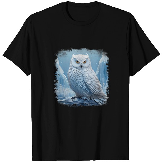 Anime Majestic white snow owl mountains clear blue sky art T-Shirts