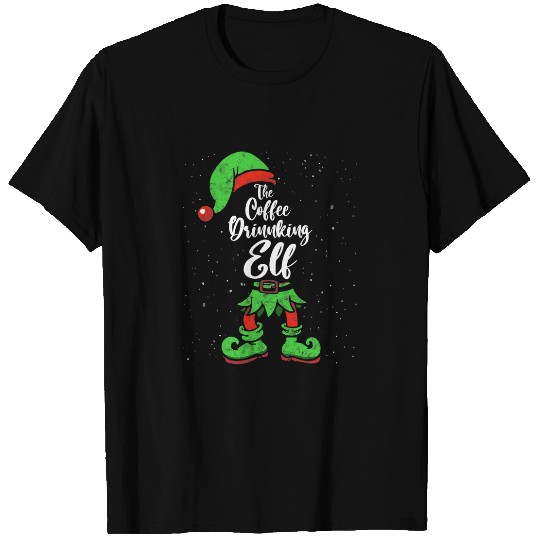 Coffee Fun Drinking Elf Matching Family Christmas Pajama Costume T-Shirts