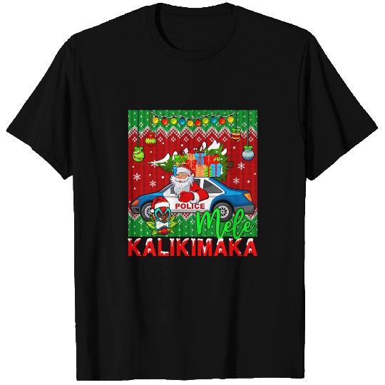 Police Job Mele Kalikimaka Hawaiian Christmas Santa Driving Police Car T-Shirts