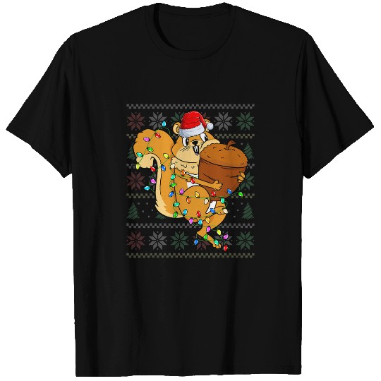 Squirrel Pet Wearing xmass Lights Santa Hat Squirrel Christmas T-Shirts