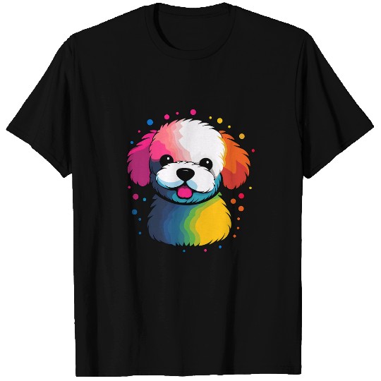 Bichon Frise Face Cute Colorful Cartoon Dog Lover Black T-Shirts