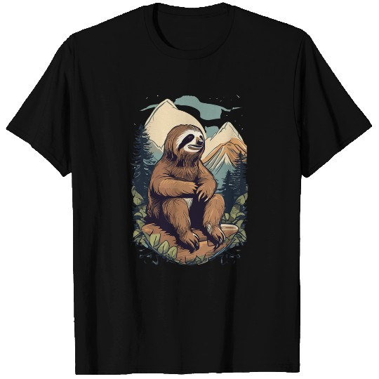 Sloth Pet Contemplative Sloth Mountain View Reflective Moments T-Shirts
