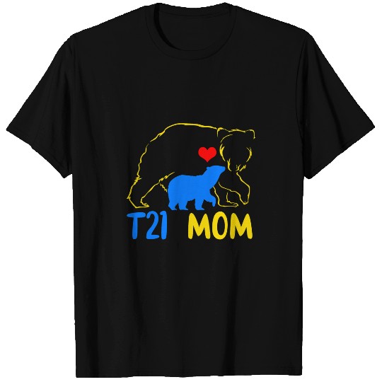 Bear Pet T21 Mom Bear Down Syndromes Awareness Yellow Blue Ribbon T-Shirts