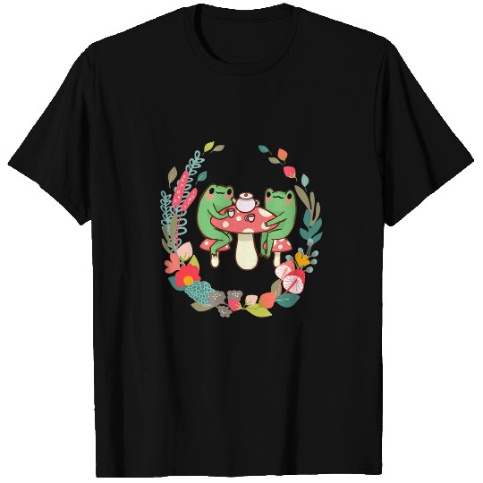 Frogs Drinking Tea Mushroom Cute Cottagecore Aesthetic Frog T-Shirts