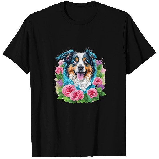 Australian Shepherd bouquet Flower Happy Mothers Day Dog T-Shirts