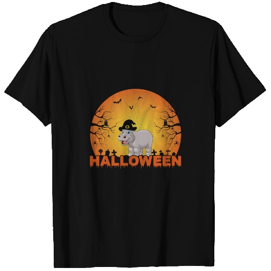 Hippo Pet Funny Halloween Costume Witch Hat Hippo Halloween T-Shirts