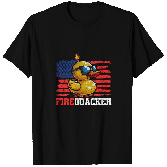Duck Pet Firequacker Duck 4th of July Patriotic Day USA Flag Funny T-Shirts