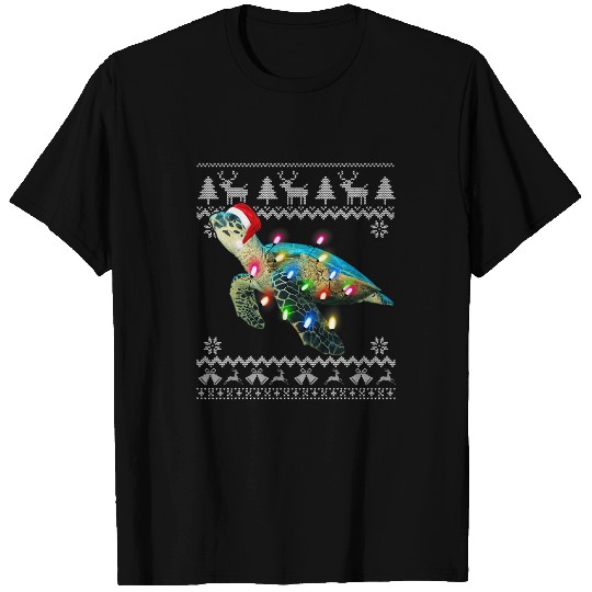 Turtle Pet christmas tree lights santa hat xmas T-Shirts