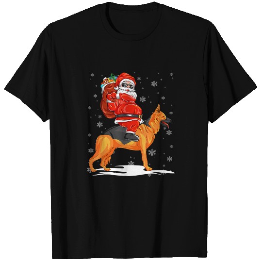 German Shepherd Christmas Dog Riding Santa xmass Holiday T-Shirts