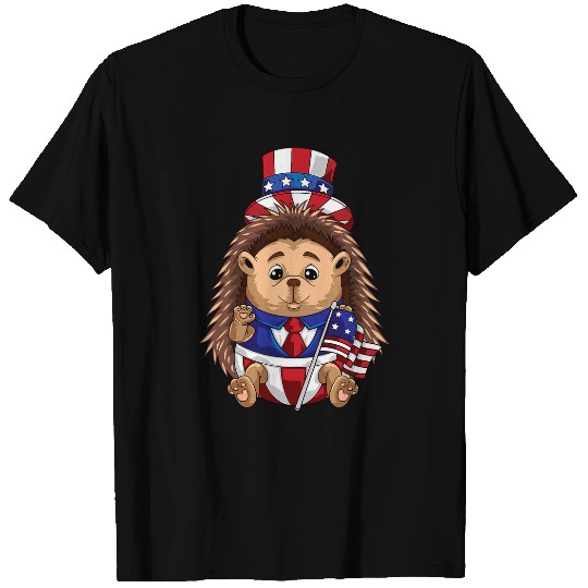Hedgehog Pet Patriotic American Hedgehog 4th of July US Flag Men Women T-Shirts