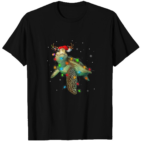 Turtle Pet christmas lights santa hat merry christmas 2 T-Shirts