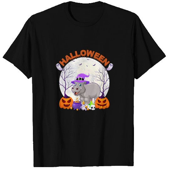 Hippo Pet Funny Halloween Design Pumpkin Witchy Hippo Halloween T-Shirts
