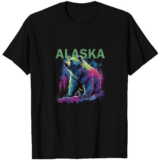 Alaska Northern Lights Grizzly Bear Alaskan Vacation Wildlif T-Shirts