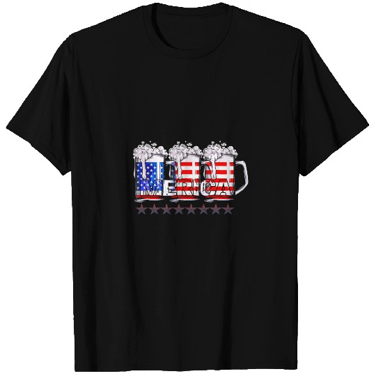 Beer Fun Beer America Flag 4th of July Men Women Merica USA T-Shirts