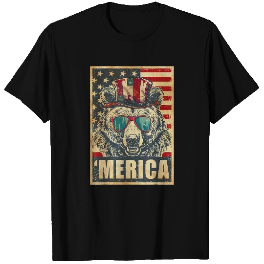 Bear Pet Bear Merica vintages American Flag 4th Of July T-Shirts