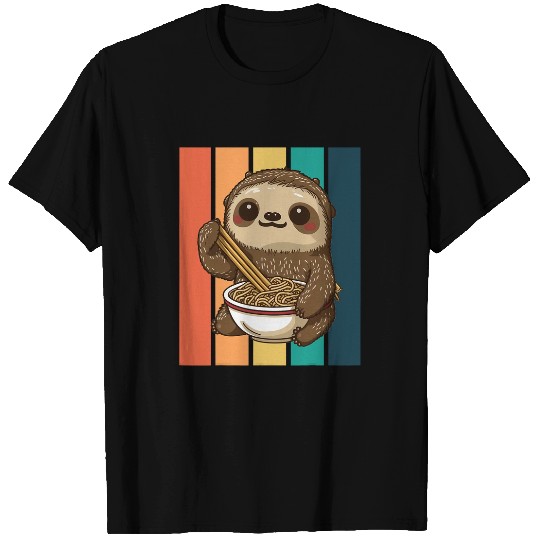 Sloth Pet Kawaii Sloth Eating Ramen Noodles Aesthetic Japanese Anime T-Shirts