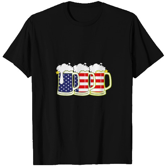 Beer Fun Beer American Flag 4th of July Men Women Merica USA Retro T-Shirts