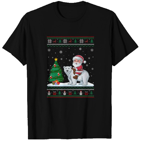 Bear Pet Ugly Christmas Tree Lights xmass Santa Riding Polar Bear T-Shirts