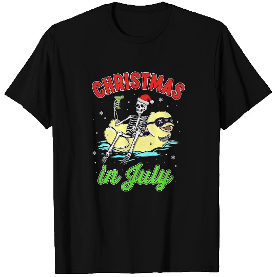 Duck Pet Christmas In July Funny Skeletons Rubber Duck Santa Hat T-Shirts