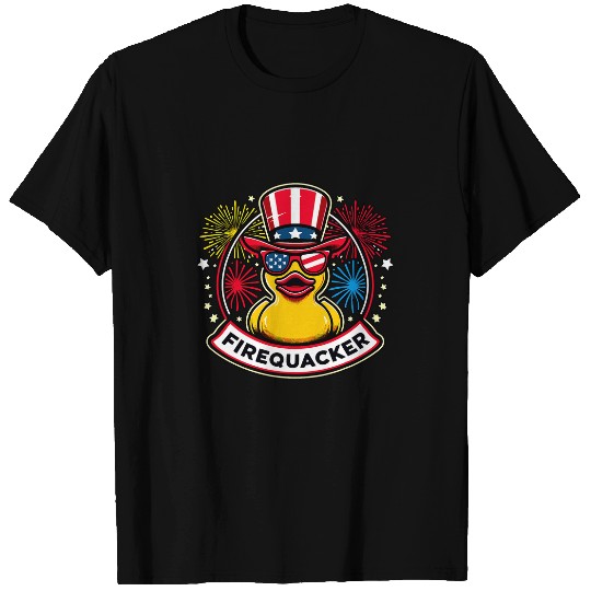 Duck Pet Firequacker 4th of July Rubber Duck USA Flag T-Shirts