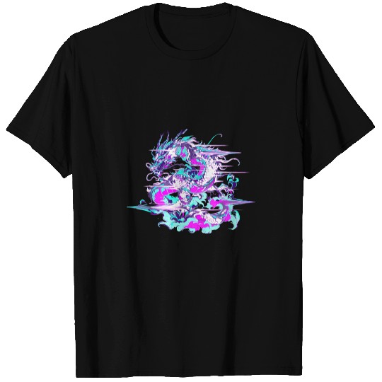 Dragon Pet Japanese Dragon and Dragon with Vaporwave and glitch effect T-Shirts