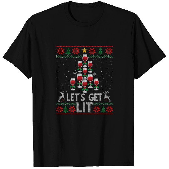 Wines Fun Lets Get Lit Wines Tree Funny Christmas Ugly xmass Sweater T-Shirts