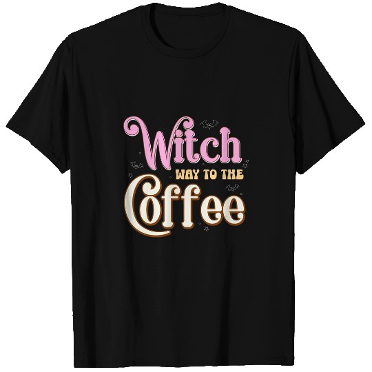Coffee Fun Witch Way To The Coffee Womens Retro Halloween Drinking Top T-Shirts