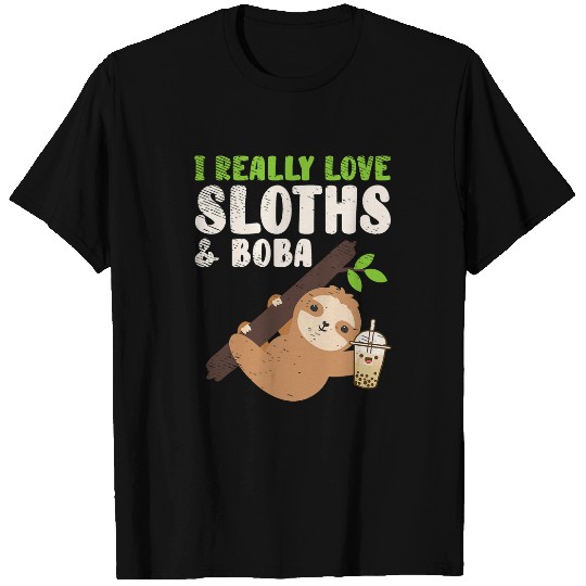 Sloth Pet I really Love Sloth and Boba Cute Lazy Sweet Bubble Tea T-Shirts